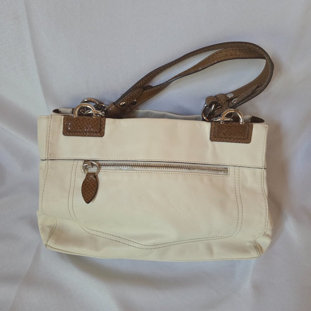 Coach Leather Purse | Cream & Brown Snake-Embossed Trim | Silver Hardware - Picture 7 of 13